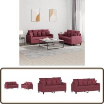 Ensemble de canapés 2 pcs avec coussins Rouge bordeaux Tissu - Canape - Sofa - Meuble Salon - Ensemble Canapé - Red