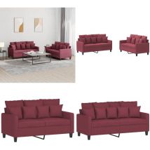 Ensemble de canapés 2 pcs avec coussins Rouge bordeaux Tissu - Canape - Sofa - Meuble Salon - Ensemble Canapé - Red - Home & Living
