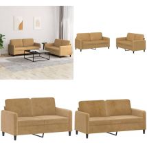 Ensemble de canapés 2 pcs marron velours - Canape Velour - Canapé Deux Places - Meuble Salon - Ameublement Living Room - Canapé Design - Home & Living