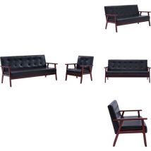Ensemble de canapés 2 pcs noir similicuir - Canapé Cuir Artificiel - Canapé Moderne - Ensemble Canapé - Fauteuils Confortables - Meubles Salon