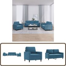 Ensemble de canapés 3 pcs avec coussins bleu velours - Canape - Ensemble De Canape - Canapé Bleu - Canapé Velours - Meuble Salon