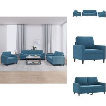 Ensemble de canapés 3 pcs avec coussins bleu velours - Canape - Ensemble De Canape - Canapé Bleu - Canapé Velours - Meuble Salon