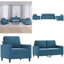 Ensemble de canapés 3 pcs avec coussins bleu velours - Canape - Ensemble De Canape - Canapé Bleu - Canapé Velours - Meuble Salon - Home & Living