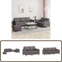 Ensemble de canapés 3 pcs avec coussins Gris Similicuir - Canape - Ensemble De Canapés - Canapé Gris - Canapé Moderne - Canapé Tissu