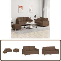 Ensemble de canapés 3 pcs avec coussins marron tissu - Canape - Ensemble De Canapés - Canapé Marron - Canapé Moderne - Fauteuil