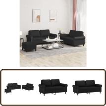 Ensemble de canapés 3 pcs avec coussins Noir Similicuir - Canape - Ensemble De Canapés - Canapé Moderne - Canapé Noir - Canapé Tissu