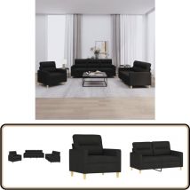 Ensemble de canapés 3 pcs avec coussins Noir Tissu - Canape - Ensemble De Canape - Canapé Moderne - Canapé Design - Canapé Noir