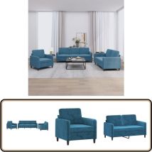 Ensemble de canapés 3 pcs bleu velours - Canape - Ensemble De Canape - Canapé Bleu - Canapé Velours - Meuble Salon