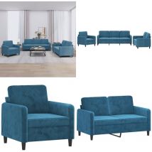 Ensemble de canapés 3 pcs bleu velours - Canape - Ensemble De Canape - Canapé Bleu - Canapé Velours - Meuble Salon - Home & Living