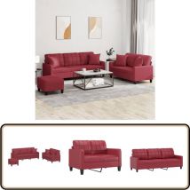 Ensemble de canapés 3 pcs et coussins rouge bordeaux similicuir - Canape - Ensemble De Canape - Canapé Rouge - Canapé Moderne - Canapé Tissu