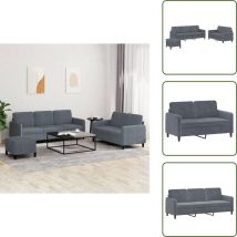 Ensemble de canapés 3 pcs gris foncé velours - Canapé Velours - Canapé Gris - Ensemble Canapé - Salon Moderne - Meubles Living Room