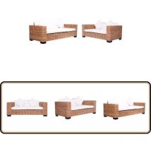 Ensemble de canapés de jardin 2 pcs avec coussins Rotin naturel - Canape De Jardin - Mobilier De Jardin - Set De Salon De Jardin - Rotin Naturel