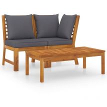 Fimei Salon de jardin 3pcs et coussin gris foncé Bois d'acacia solide