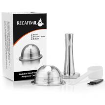 Lifcausal - Ensemble de capsules réutilisables en acier inoxydable avec pilon à poudre, cuillère et brosse de remplacement pour nespresso Vertuoline