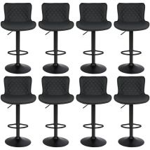 Lot de 8 Tabouret Bar Chaise de Bar Pivotants avec Dossier Tabourets de Bar Réglable en Cuir pu pour Bar îlot de Cuisine Comptoir Noir