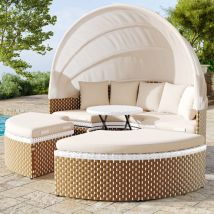 Ensemble de chaises longues de jardin, Sun Island, table et chaises de jardin en rotin, chaise longue de jardin, auvent extensible, plateau de table