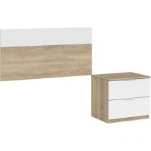 1 table de nuit avec 2 tiroirs couleur blanc et chêne tête de lit 90 cm