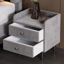 Wishdor - Table de chevet capitonnée avec 2 tiroirs et déflecteur, poignée en métal, velours, gris
