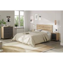Ensemble De Chambre À Coucher, Tête De Lit Et 2 Tables De Chevet À 3 Tiroirs, Cm 160x2,5h60, Couleur Chêne Avec Effet Nœuds Et Anthracite