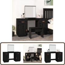 Ensemble de coiffeuse avec miroir noir bois de pin solide - Meuble De Salle De Bain - Coiffeuse - Vanity - Dressing Table - Miroir