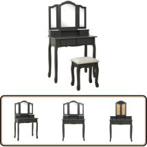 Vidaxl - Ensemble de coiffeuse avec tabouret Gris 80x69x141 cm Paulownia - Meuble à Coiffer - Coiffeuse - Vanity - Meuble Salle De Bain - Dressing