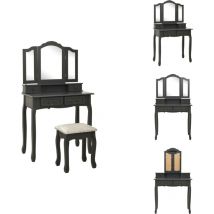 Vidaxl - Ensemble de coiffeuse avec tabouret Gris 80x69x141 cm Paulownia - Meuble à Coiffer - Coiffeuse - Vanity - Meuble Salle De Bain - Dressing