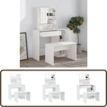 Ensemble de coiffeuse Blanc brillant 86,5x35x136 cm - Table De Maquillage - Meuble De Salle De Bain - Coiffeuse Blanche - Vanity Set - Dressing Table
