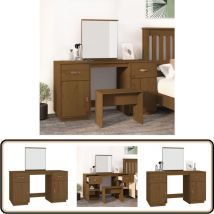 Ensemble de coiffeuse et miroir Marron miel Bois de pin solide - Meuble De Salle De Bain - Coiffeuse - Vanity - Commode - Dressing