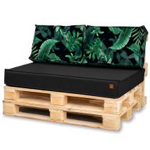Blomster - Ensemble de coussins garden sur europalettes 120x80+2 x 60x40 noir + feuilles
