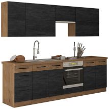 Ensemble de cuisine modulaire Wood Dark 128 , 260x52cm, Absent, Oui, MDF, Stratifié