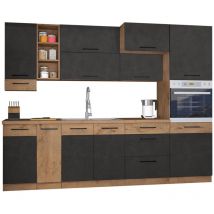 Ensemble de cuisine modulaire Wood Grey 136 , 270x57cm, Plan de travail, Stratifié, MDF