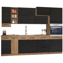 Ensemble de cuisine modulaire Wood Dark 129 , 270x57cm, Plan de travail, Stratifié, mdf