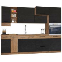 Ensemble de cuisine modulaire Wood Dark 129 , 270x57cm, mdf, Stratifié, led