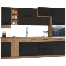 Ensemble de cuisine modulaire Wood Dark 129 , 270x57cm, Plan de travail, Stratifié, mdf, led