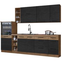 Ensemble de cuisine modulaire Wood Dark 130 , 270x52cm, Plan de travail, Stratifié, mdf