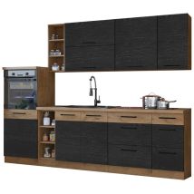Ensemble de cuisine modulaire Wood Dark 130 , 270x52cm, mdf, Stratifié, led