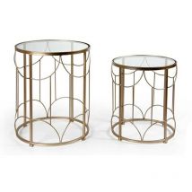 Argonauta - Ensemble de deux tables basses rondes dorées avec plateau en verre