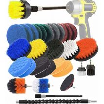 Brosse de nettoyage pour perceuse 31pcs Fixation pour brosse de perceuse Éponge et tampons à récurer avec attache longue étendue