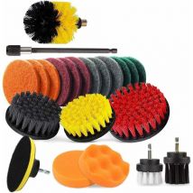 Brosse de perceuse électrique pour perceuse + kit de nettoyage de brosse de récurage de voiture pour salle de bain de tapis de voiture 22pcs (22pcs)