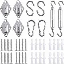 Alovez - Ensemble de fixation pour voile d'ombrage, accessoires de voile d'ombrage en acier inoxydable kit de montage vis de serrage mousqueton avec
