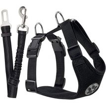 Linghhang - Ensemble de Harnais et Laisse de sécurité de Voiture, Multifonction Tissu Réglable Respirant Gilet Ordinaire Harnais avec Ceinture De