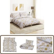 Ensemble de housse de couette blanc et marron 200x220 cm Coton - Housses De Couette - Linge De Lit - Drap Housse - Literie - Coton