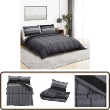 Ensemble de housse de couette gris foncé 155x220 cm Coton - Housses De Couette - Linge De Lit - Literie - Coton - Housse De Couette Grise