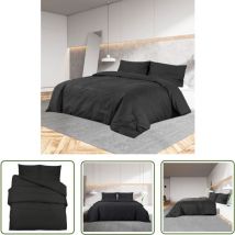 The Living Store Ensemble de housse de couette Noir 135x200 cm Coton - Housses De Couette - Linge De Lit - Literie - Drap Housse - Coton