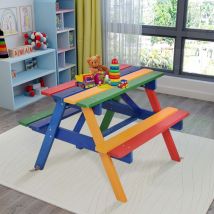 Maisonchic - Ensemble de Jardin 1 Table eu 2 Bancs avec Parasol pour Enfants Table à Pique-Nique en Bois Maison Chic