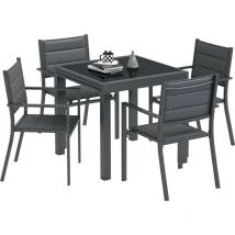 Outsunny - Ensemble de jardin 4 personnes chaises empilables table extensible 80/160L cm alu. teslin antracite
