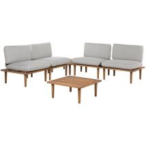 Set de Jardin ou Terrasse 4 Places 1 Table d'Appoint et 4 Fauteuils en Bois d'Acacia Certifié avec Coussins Gris Design Durable et Style Contemporain