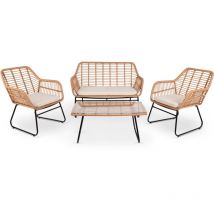 Ensemble de jardin 4 places imperia beige, table basse d'extérieur + canapé 2 places + 2 fauteuils, beige, résistant aux uv