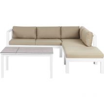 Ensemble de Jardin 5 Places Table avec Plateau en Verre et Coussins Blanc et Beige Sable Messina
