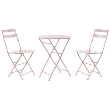 Pegane - Ensemble de jardin avec table et 2 fauteuils en métal coloris rose